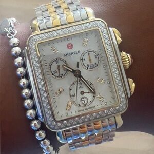 Michele Silver and Gold Diamond Watch